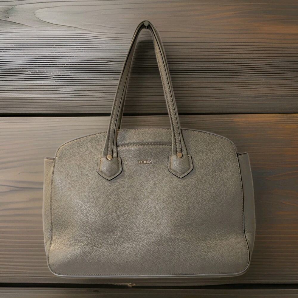 Furla Giada Saffiano Gray Taupe Leather Tote Bag
